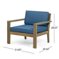 thumbnail image 4 of Noble House Ayaan Outdoor Acacia Wood Club Chairs with Cushions, Set of 2, Brushed Light Brown and Dark Teal, 4 of 12