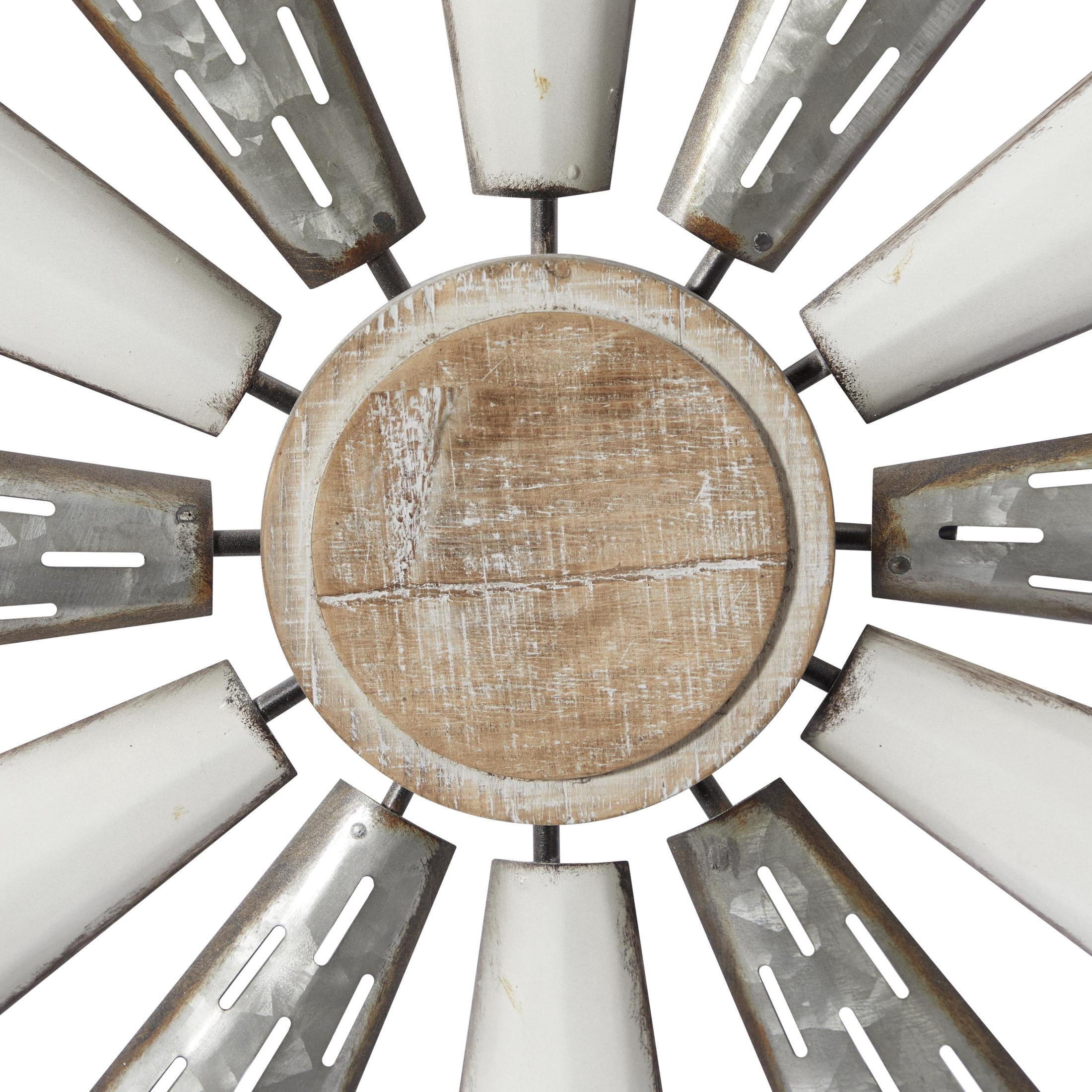 DecMode White Metal Windmill Wall Decor with Galvanized Metal Accents