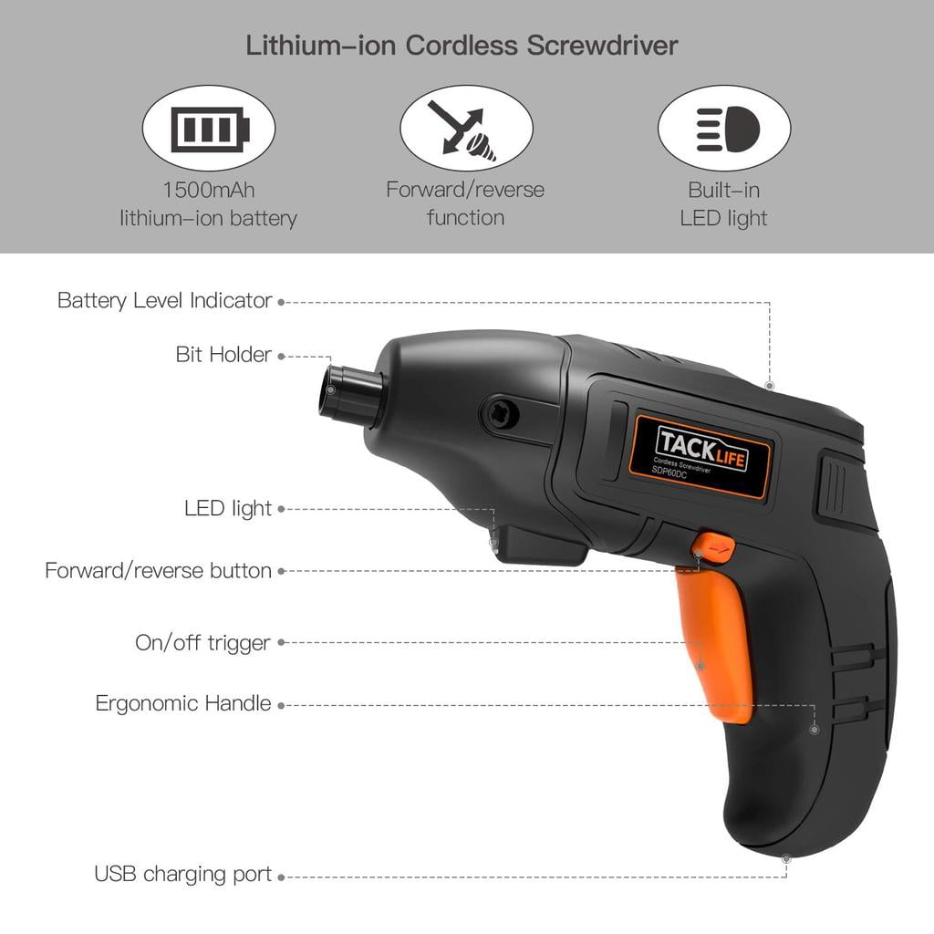 TACKLIFE Electric Cordless Screwdriver 
