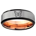 thumbnail image 2 of Flying Butterfly 8MM Beveled Edge Gray And Rose Gold Tungsten Ring, 2 of 2