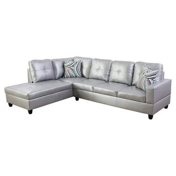 Pemberly Row Contemporary Faux Leather Left Sectional Sofa in Silver White