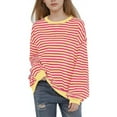 thumbnail image 2 of Miluxas Girls Long Sleeve Crewneck Striped Sweatshirt Casual Color Block Pullover Tops Yellow 1-2 Years, 2 of 8