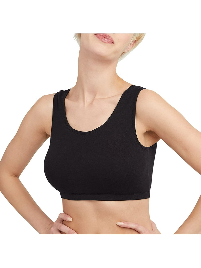 Hanes Bralette De Hilo Supersuave Para Mujer, Brasier Sin Botones, Cuello Redondo, Negro -, Pequeña
