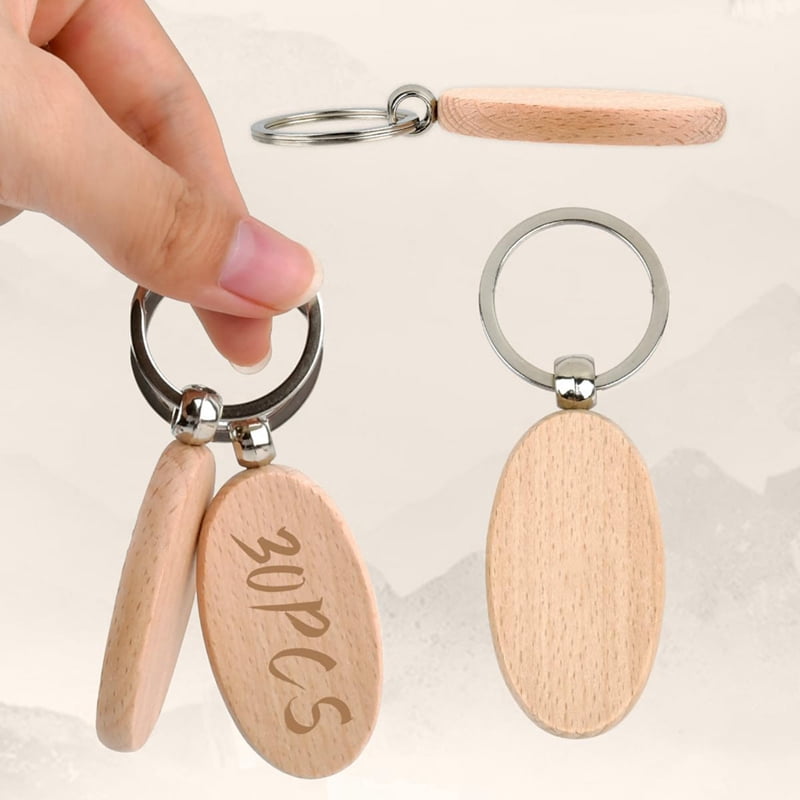 60PCS Oval Wooden Keychain Blanks Unfinished Wood Keychain Blank Key Ring Key Tag Wood Engraving Blank Keychains