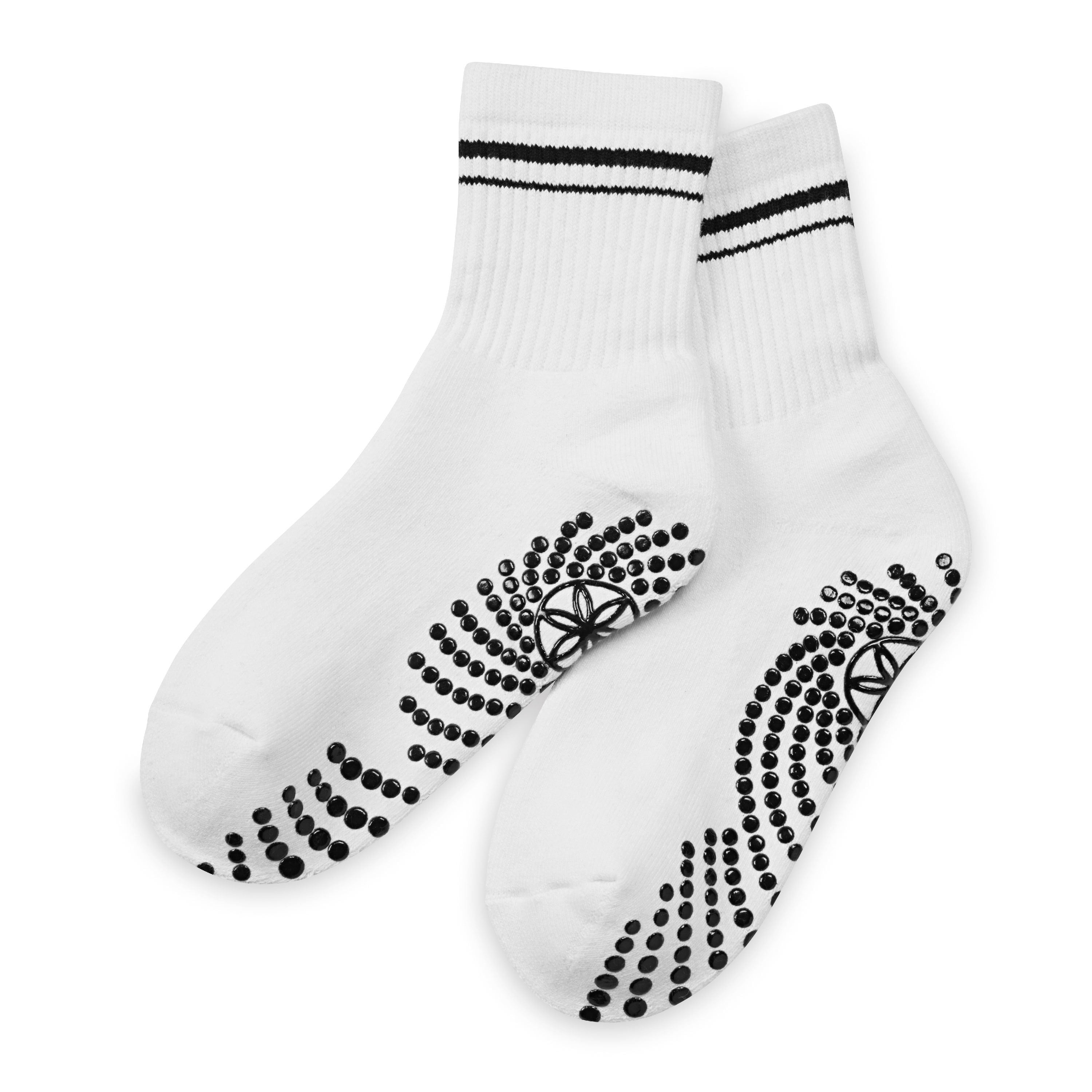 Gaiam Grippy Crew Socks 2pack, Black/White, One size fits most