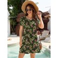 thumbnail image 3 of Chiclily Women's Summer Dress Yellow Leaves Rose Large Casual Short Sleeve V Neck T Shirt Dresses with Pockets, 3 of 6