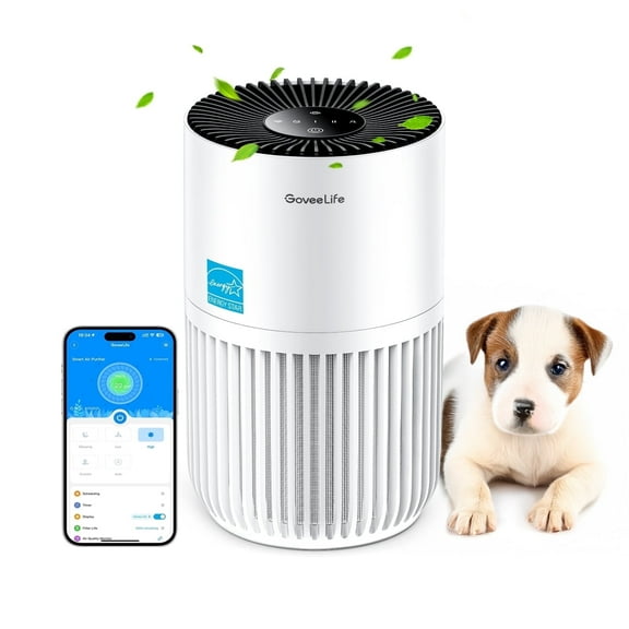 Govee Smart Mini Air Purifier Lite For Bedroom, Pet,Dual-channel 360° air intake Design, Quiet Sleep Mode With Aromatheray, Smart App And Voice Control