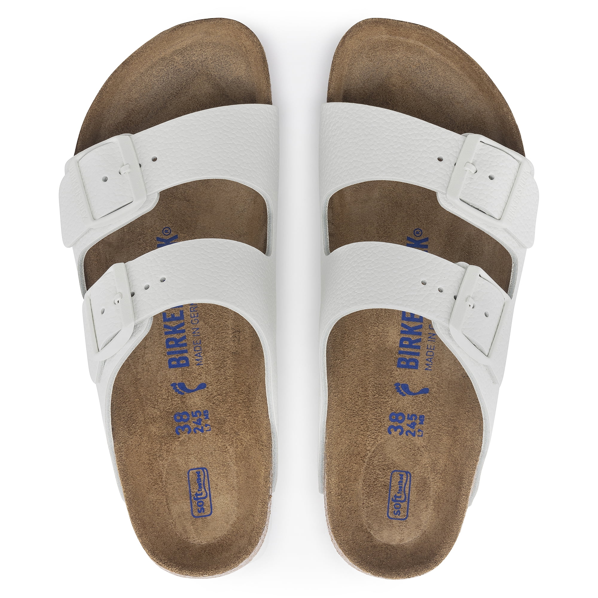 Birkenstock Arizona Soft Footbed White Leather Sandals – Unisex Two-Strap Slides with Contoured Cork-Latex Footbed Support