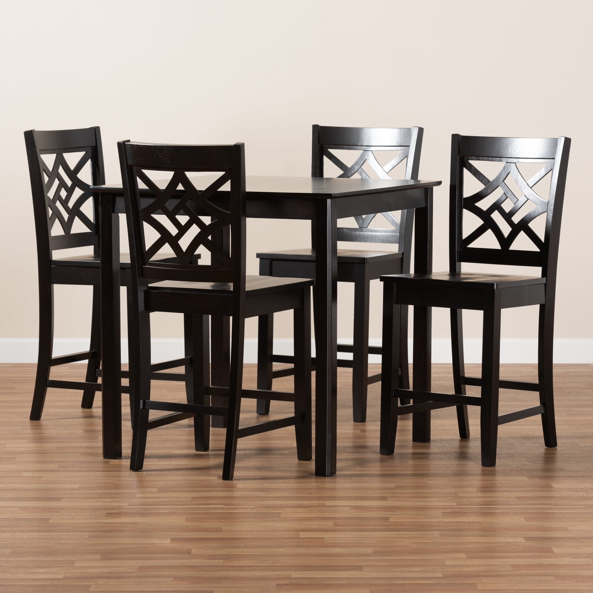 Baxton Studio Nicolette Modern and Contemporary Transitional Dark Brown Finished Wood 5-Piece Pub Set