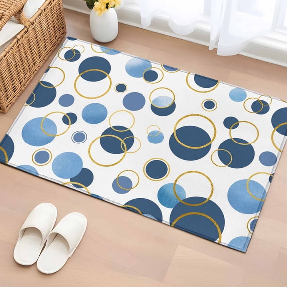 Blue Polka Dots Entryway Rug 2'x3' Non Slip Front Door Mats, Modern Abstract Art Entrance Rugs Indoor Outdoor Carpet, Washable Floor Mats Small Area Rug for Bedroom Kitchen