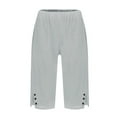 thumbnail image 4 of Yubnlvae Shorts Décontractés en Coton et Lin pour Femmes - Design Fendu pour l'Été Gris 5TG, 4 of 5