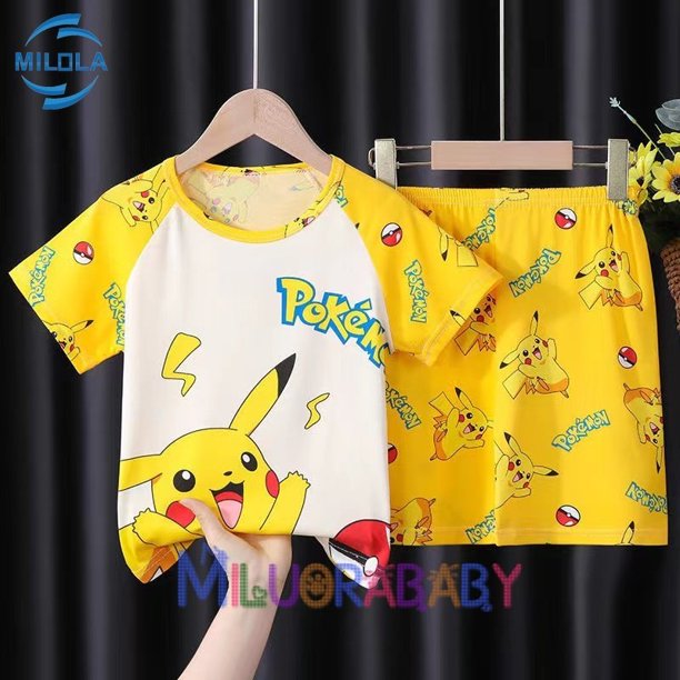 Conjunto de ropa de Pikachu Pokemon para niños y niñas, camiseta de manga corta, pantalones cortos, chándal deportivo, conjuntos de pijamas, 2023 qym unisex