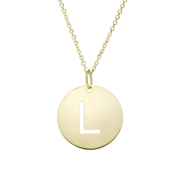 14k Yellow Gold Initial Letter L Round Pendant Necklace, 18"