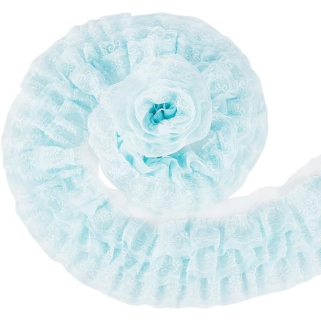2.5 Yards 3-Layer Ruffle Lace Pleated Trim 5-7/8 inch Wide Light Cyan Polyester Pleated Ribbon Costume Dress Accessories for Sewing and Bridal Wedding Decorations DIY