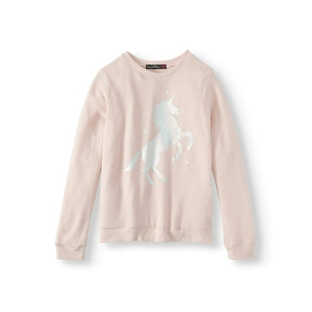 Knit Tee - Foil Unicorn Long Sleeve Sweater Knit Top (Big Girls)