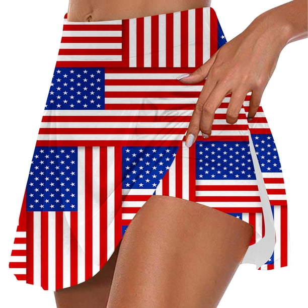 Faldas de Verano para las Mujeres Impresión Hoja Plisado Tenis Atlético Elástico Pantalones Cortos, Falso Dos Piezas Pantalones Falda para Diario