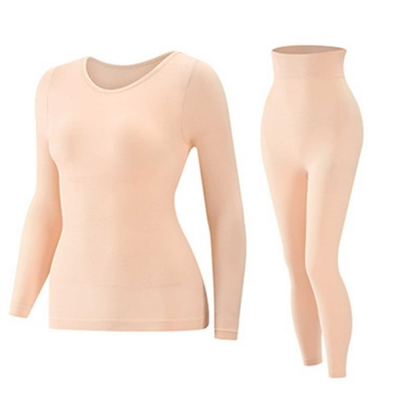 successthop Womens Thermal Underwear Long Johns Lightweight Long Sleeve Crewneck Tops with Padding and Leggings Beige