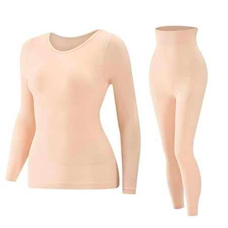 Levmjia Women Thermal Underwear Set Solid Color Velvet With Chest Pad Warm Tops and Pants For Winter Sports Lightweight Stretchy Comfort Fit