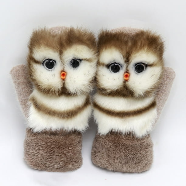 Guantes de peluche de animales de dibujos animados, guantes de invierno cálidos de piel de conejo tejidos para mujer, lindos guantes