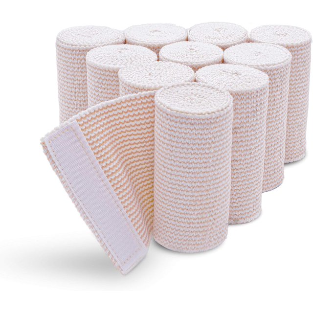 Woeilo Latex-Free Compression Cotton Elastic Bandage, 4 Inch with Hook and Loop Closure(Pack of 10) 4 Inch (Pack of 10)
