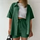 thumbnail image 2 of Conjunto de 2 piezas para mujer con camiseta de manga corta lisa y pantalones cortos: conjunto informal para el verano, tejido fácil de cuidar, 2 of 6