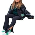thumbnail image 4 of Women Oversized Baseball Jackets  Fashion Leather Long Sleeve Letter Embroidery Jackets, 4 of 7