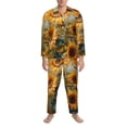 thumbnail image 3 of Naloa Sunflower Field Art Men’s Pajamas Set - Long Sleeve Button Down Sleep Shirt and Pajama Bottoms Sleepwear Set-Small, 3 of 7