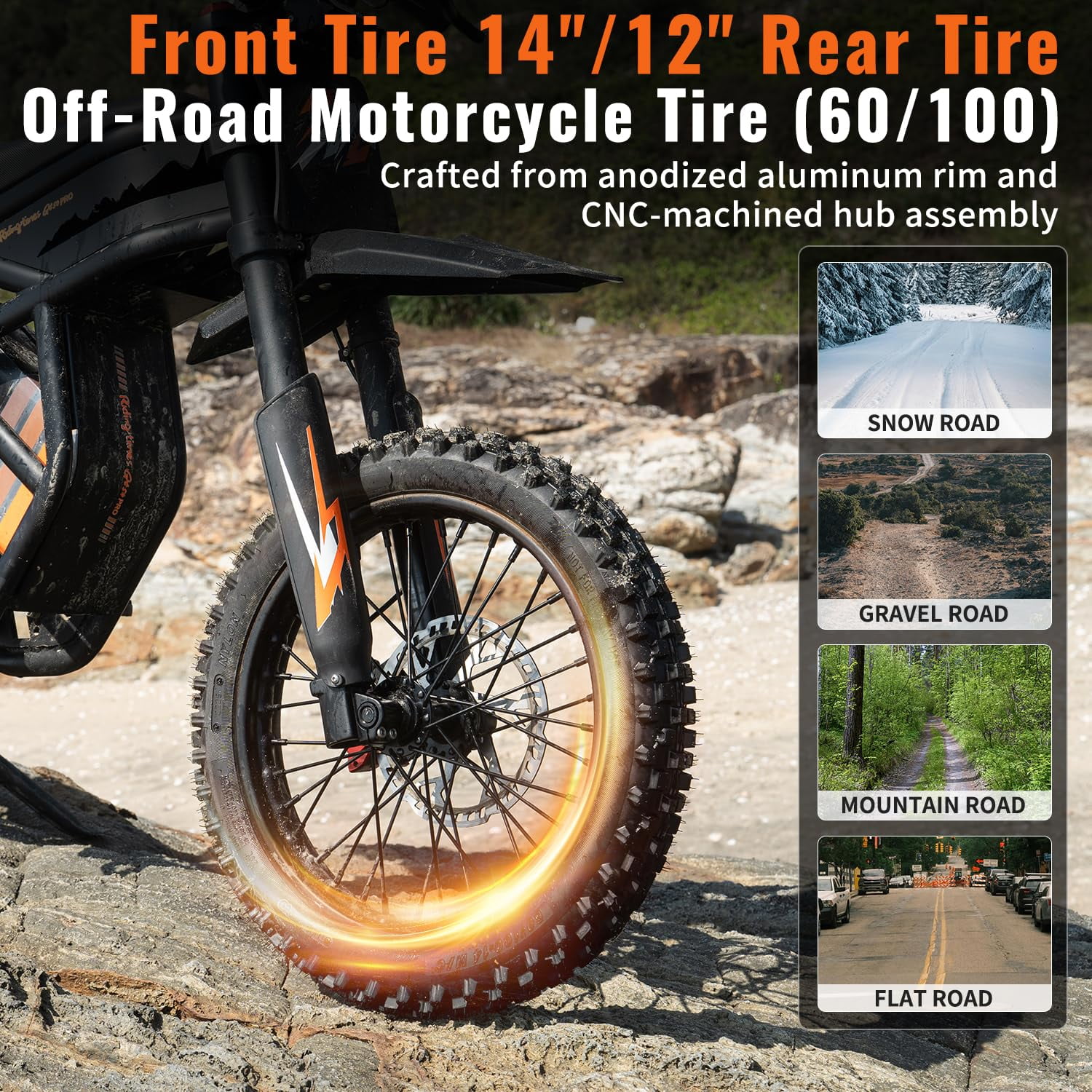 Riding'times GT54 Pro Electric Dirt Bike for Teens Adults, 60V 25AH 40MPH Ebike with 14"/12" Motorcycle Tire, 3000W Dual Hydraulic Brakes Mountain Off-Road Dirtbike