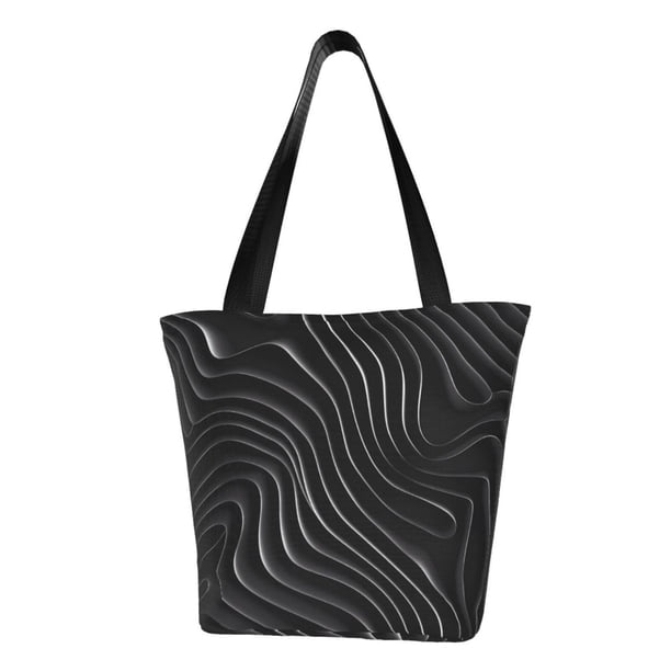 Fotbe Abstract Black And White Waves Bolsa de Playa con Estampado, Bolsa de Hombro, Bolsa de Mano Espaciosa, Bolsa de Viaje Ligera, Bolsa de Compras Versátil