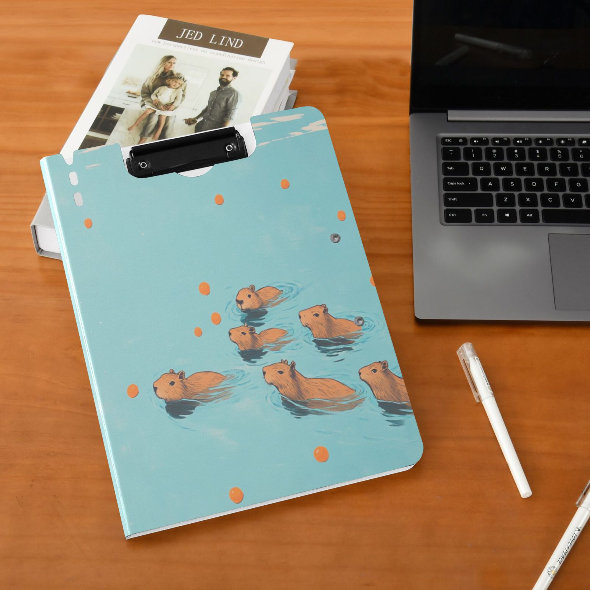 FORMRS A4 Clipboard Folder with Pen Holder Horizontal Foldable School Office Binder, Capybara Splash