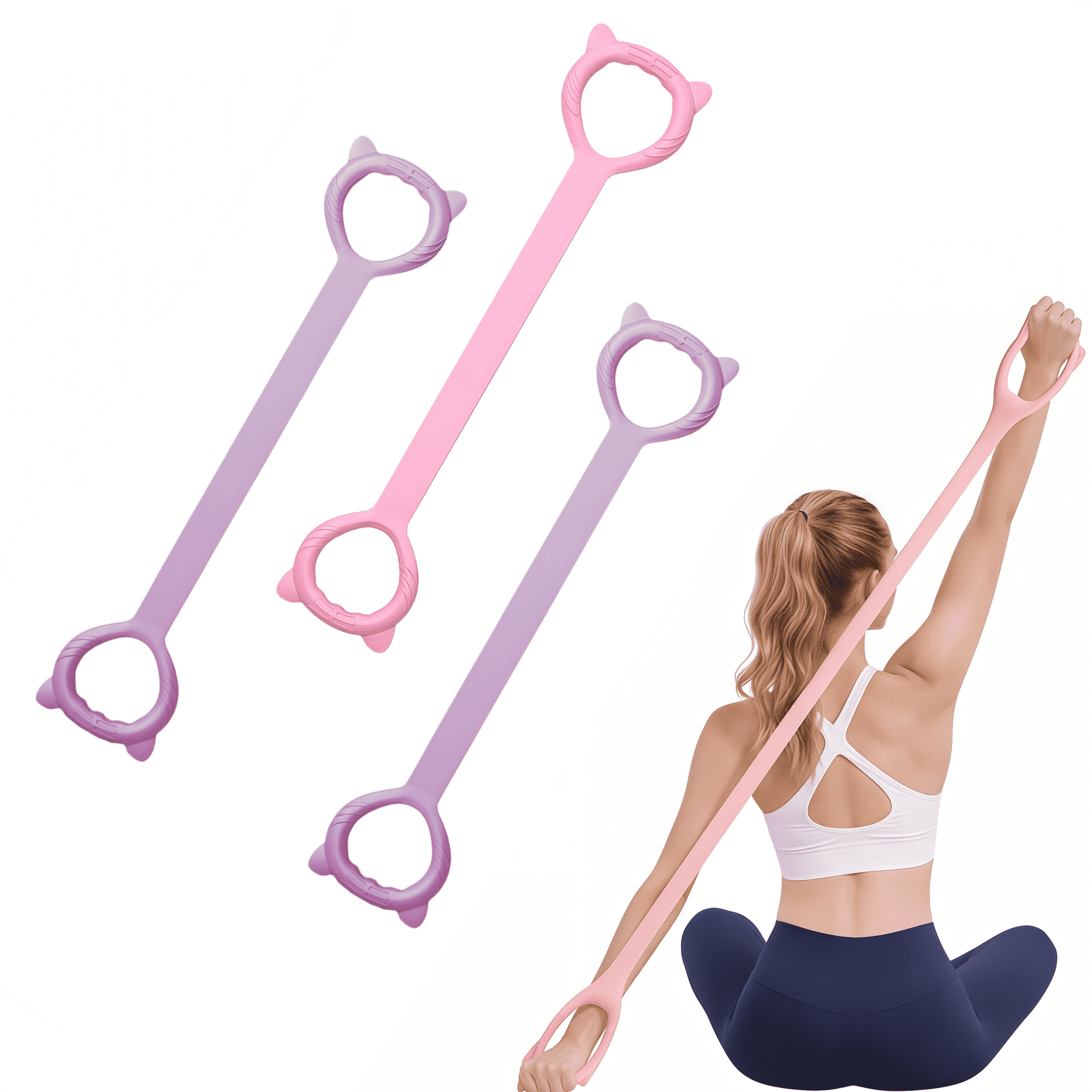 3 Pack Resistance Bands with Handles, Figure 8 Resistance Band Set, 20 lb Each, 2 Purple and 1 Pink, Stretch Bands for Working Out, Pilates, Yoga, Arms, Shoulder, Back and Legs