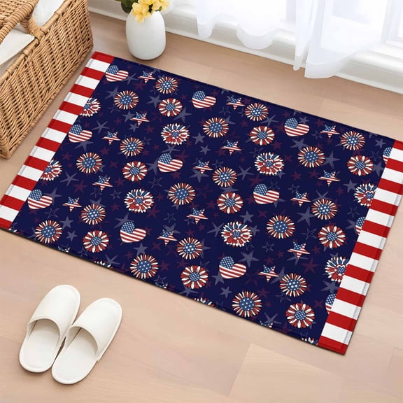 Entryway Rug 2'x3', 4th of July Small Rug for Kitchen Bathroom Door Mat Indoor Entrance, Navy US Flag Independence Day Stars Red Stripes Non-Slip Area Rugs Floor Mats Carpet Front Door Rugs
