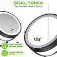 thumbnail image 2 of Rechargeable Wall Mounted Lighted Makeup Mirror DoubleSided /x Magnifying Mirror with Color Lights Vanity Mirror with DualTouch & Luminance Memory (Nickel), 2 of 7