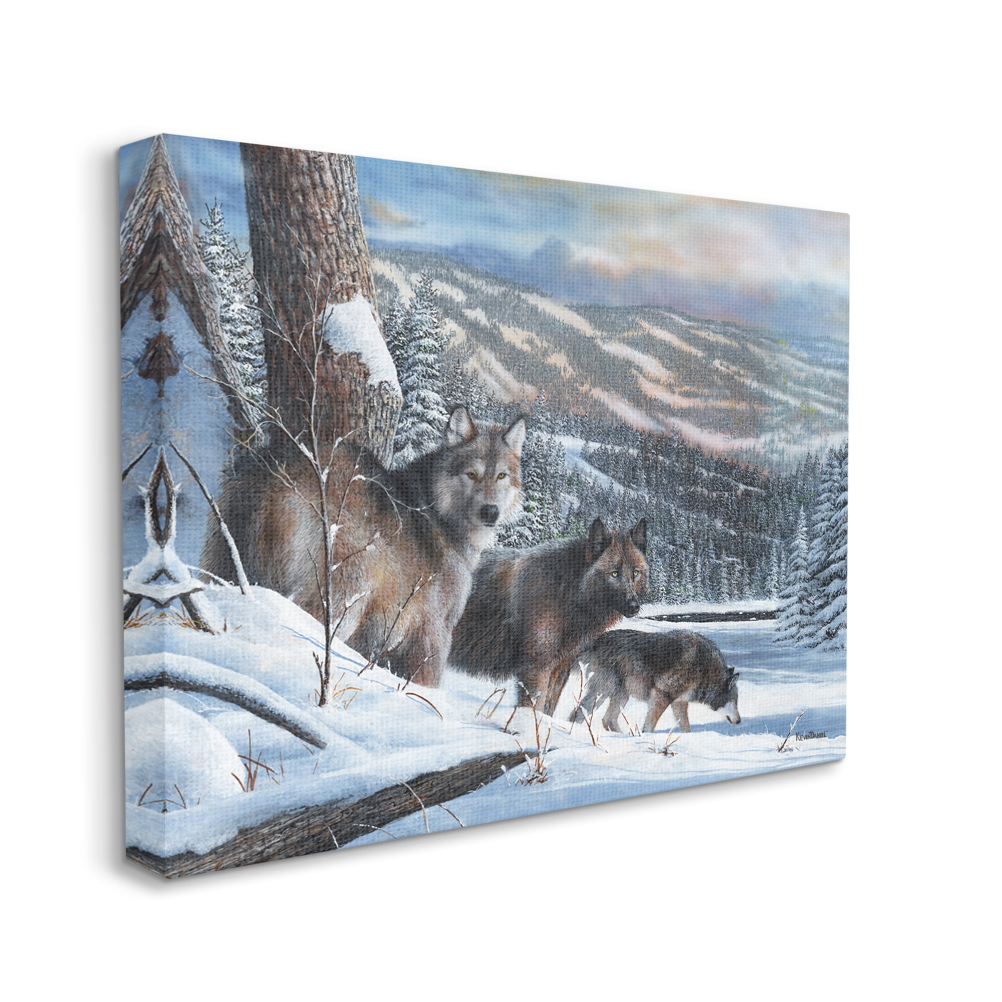 Stupell Industries Wolves in Snowy Mountain Landscape Animals & Insects Painting Gallery Wrapped Canvas Print Wall Art, 40 x 30