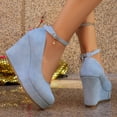 thumbnail image 2 of Crunowin Women's Wedge Heel Sandals, One Button Round Toe Waterproof Sole Spring Style Sandals Sky Blue, 2 of 9