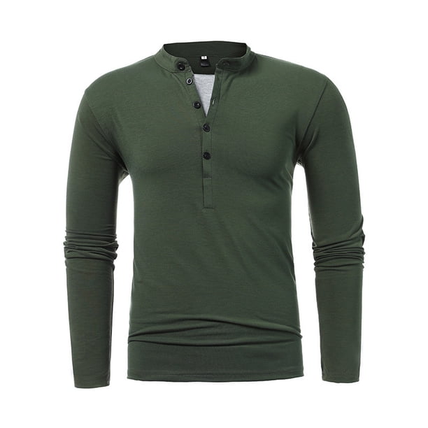 Tops de Entrenamiento Para Hombre Tops de Otoño Camiseta de Manga Larga Con Múltiples Botones Blusa de Cuello Alto de Manga Larga Deportiva Con Cuello Levantado Odeerbi ODB182521