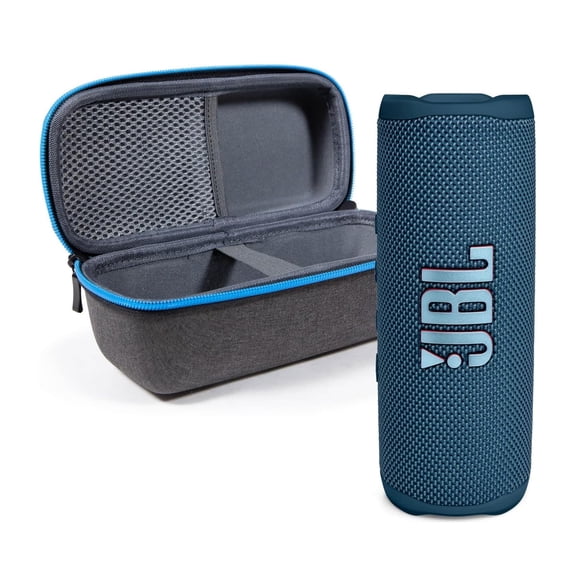 ¡Paquete de altavoz Bluetooth inalámbrico portátil impermeable JBL Flip 6 con divvi! Estuche rígido premium - Azul