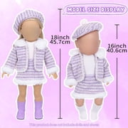 Lekihaqq 18 Inch Doll Clothes Winter Outfit Set, Soft Plaid Coat Jacket with Beret Hat and Scarf, Warm Fashion Ensemble for 16-18in American Dolls, Photoshoot & Display