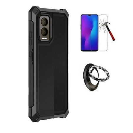 Phone Case for Cricket Magic 5G/AT&T Propel 5G, Full Body TPU Cover Case + Ring/ Tempered Glass (Black)