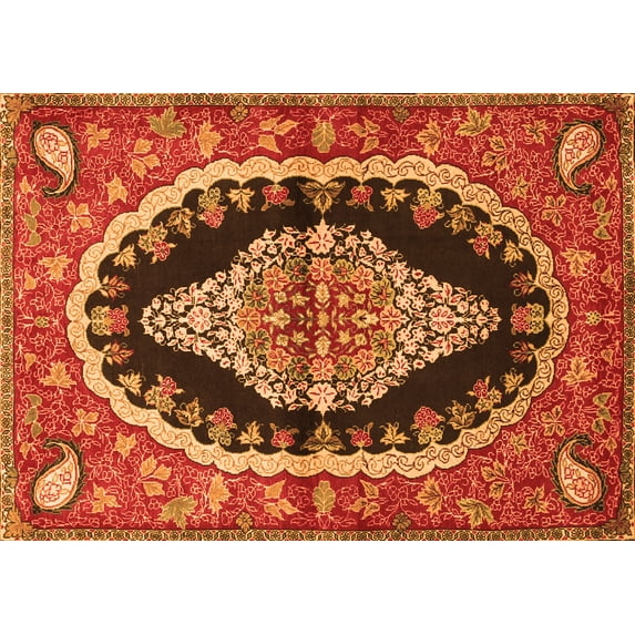 Ahgly Company Indoor Rectangle Medallion Orange Traditional Area Rugs, 5' x 8'