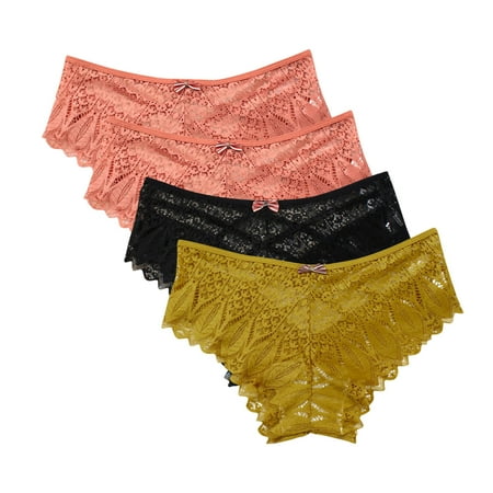 Silk Panties Lace Thongs for Women  Seamless Ladies Thong Briefs Underwear Lace Panties Plus Size Underpant Lace Thongs for Women 4 Pack Womens Bikini Underwear Yellow L