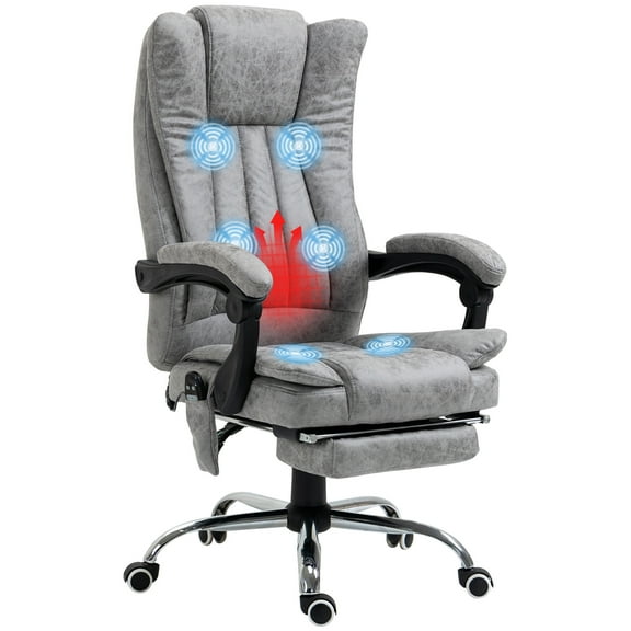 Homiyad Massage Office Chair with 6 Points and Heat, Reclining Computer Chair with Adjustable Height and Footrest, Gray
