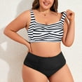 thumbnail image 3 of Zando PLus Size Bikini Sets for Women Tummy Control High Waisted Women's Bankini Swimsuits 2 Pieces Swimsuits for Big Busted Women with Ruched Black White Stripe 3XL, 3 of 8
