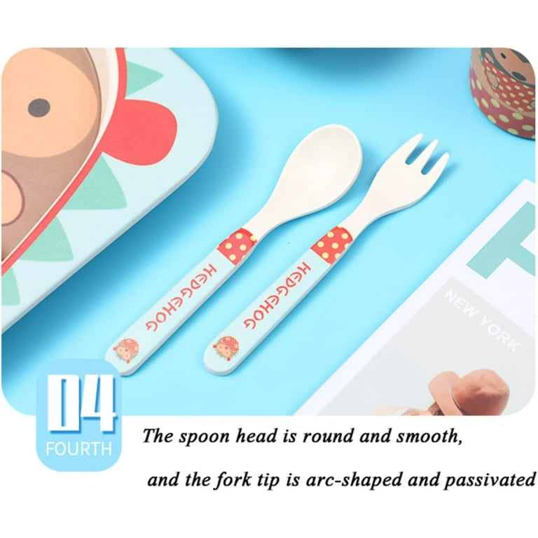 5Pcs/Sets Kids Baby Feeding Set Dishes Fiber Bowl With Cup Spoon