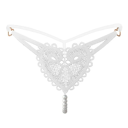 

Female Panties Casual Elegant Breathable Retro Pearl Love Embellished Thong Interesting Ultra Thin Low Waist Panties For Women