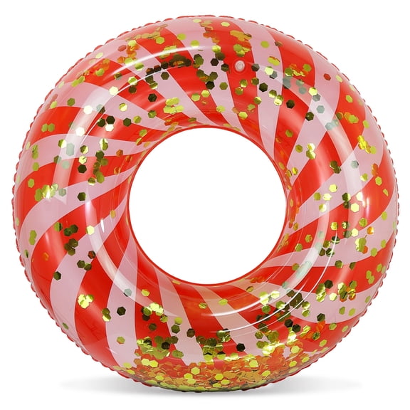 POZA Candy Cane Inflatable Pool Float Tube - Sparkly Confetti-Filled Candy Cane Swim Ring Pool Float Kids and Adults, UV Resistant Vinyl Ring Floatie for Pools, Beach or Lakes - 36 Inches