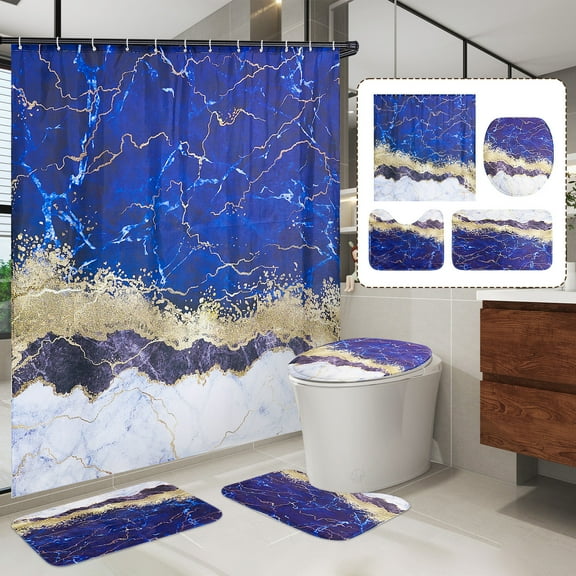 4 Pcs Bathroom Shower Curtain Set,Black Marble Shower Curtain Valentine's Day Shower Curtain Sets with Rugs(Bath Mat,U Shape and Toilet Lid Cover Mat) and 12 Hooks,72 x 72 Inch