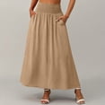 thumbnail image 4 of Turilly Summer Skirts for Women Elastic High Waist Flared Midi Skirt Solid Color Soft Daily Casual All Match Skirt, 4 of 7