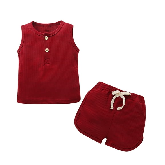 IROINNID Toddler Girl's Summer Cotton Solid Sleeveless Vest Shorts Clothes Suit