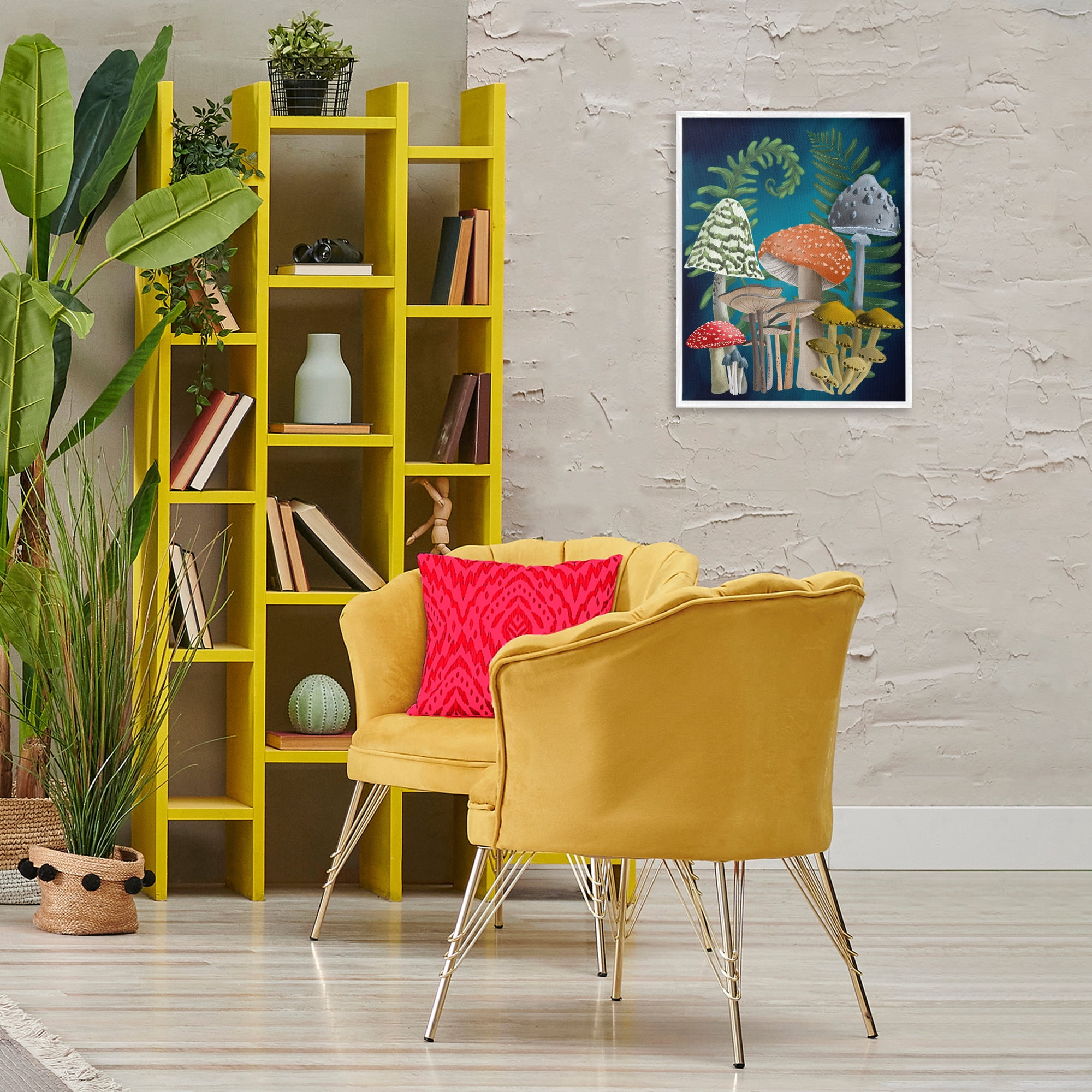 Stupell Industries Curling Ferns & Mushrooms Botanical & Floral Painting White Framed Art Print Wall Art, 16 x 20